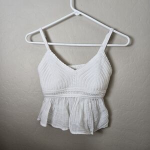 Hollister Women’s White Crochet Knit Babydoll Crop Top Tank Size S Boho Coastal